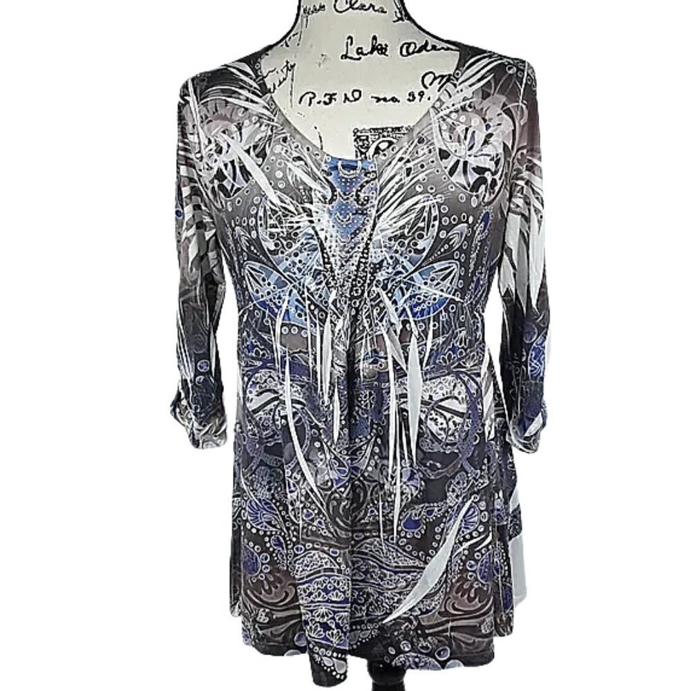 Unity World Wear Blouse Maternity Purple Tunic Beaded Womens Size Small